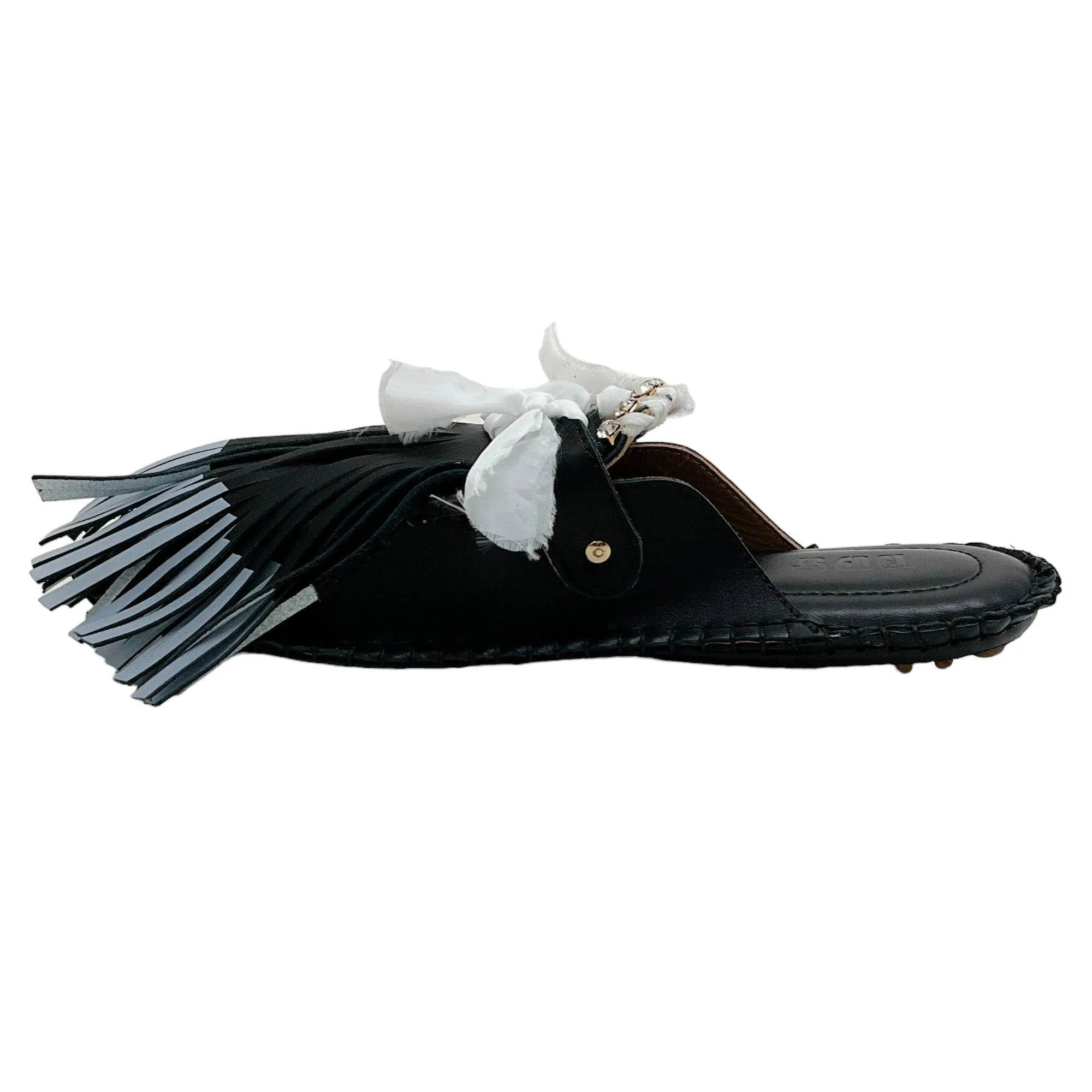 13 09 SR Black / White Leather Puli Mules