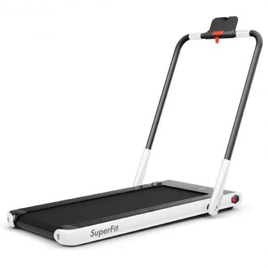 2-in-1 Folding Treadmill with RC Bluetooth Speaker LED Display-White