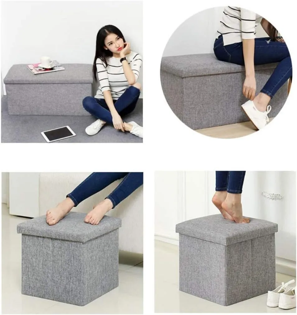 38CM Storage Ottoman Cube Foot Rest-Grey