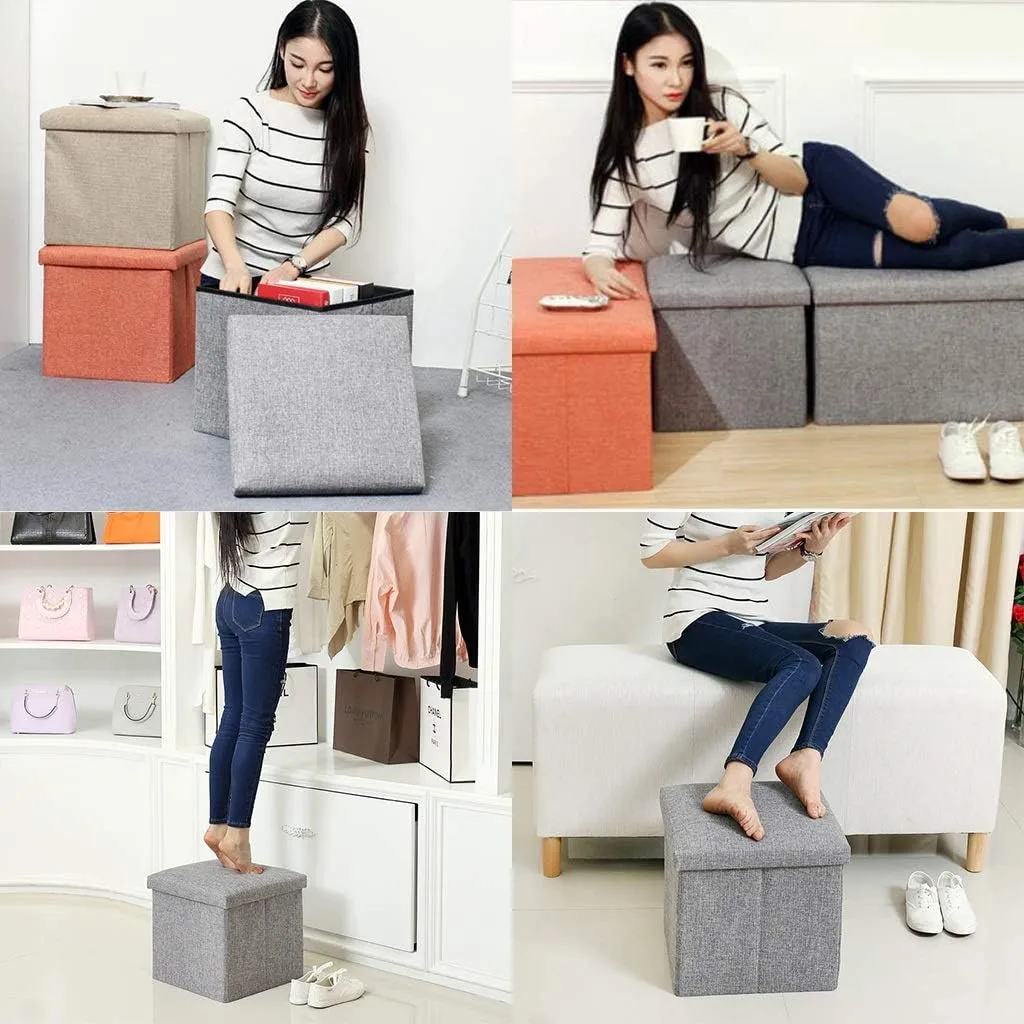 38CM Storage Ottoman Cube Foot Rest-Grey