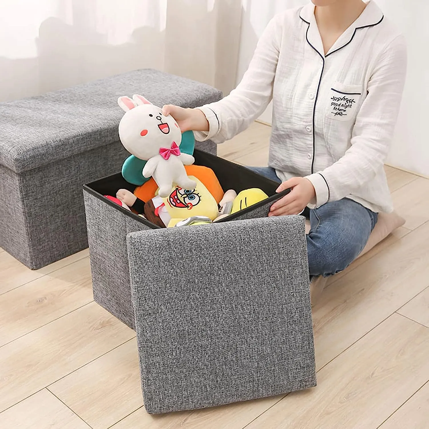 38CM Storage Ottoman Cube Foot Rest-Grey