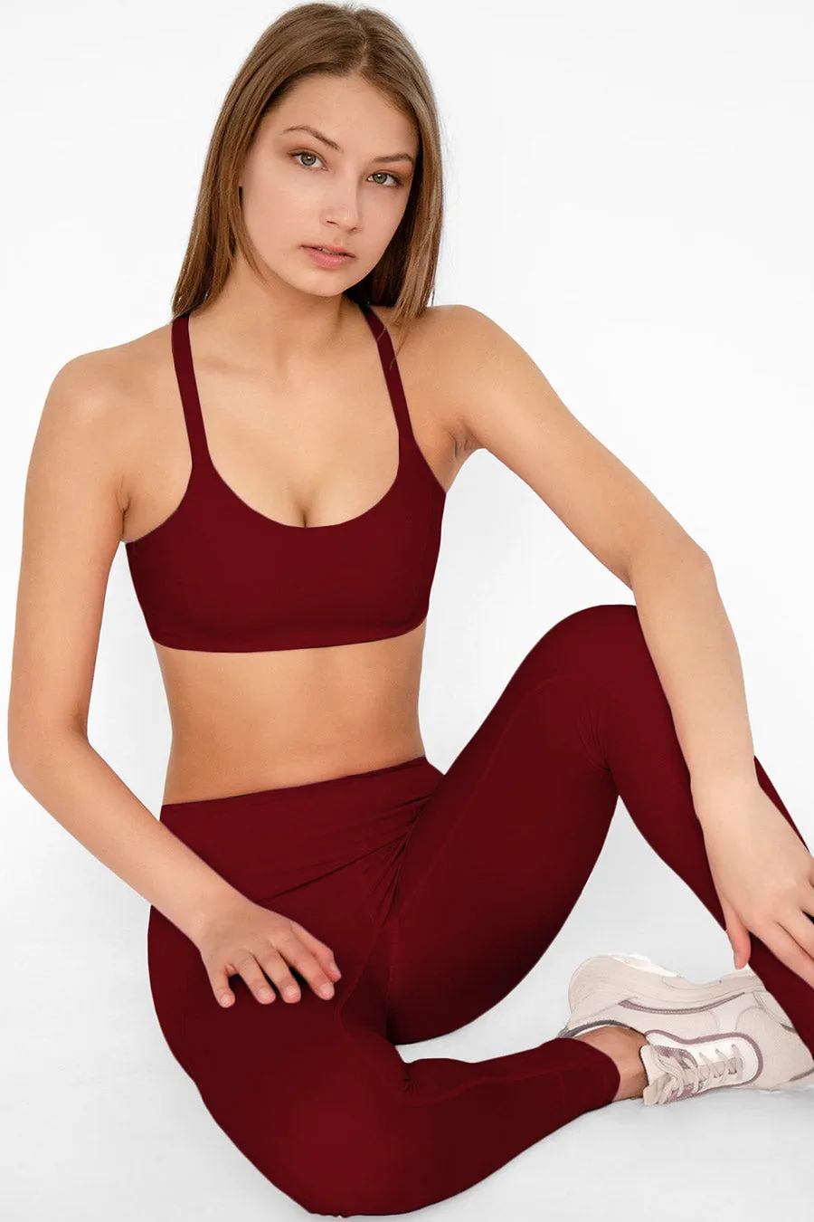 4 for $54 - Maroon Red Kelly Strappy Padded Sports Bra - Women