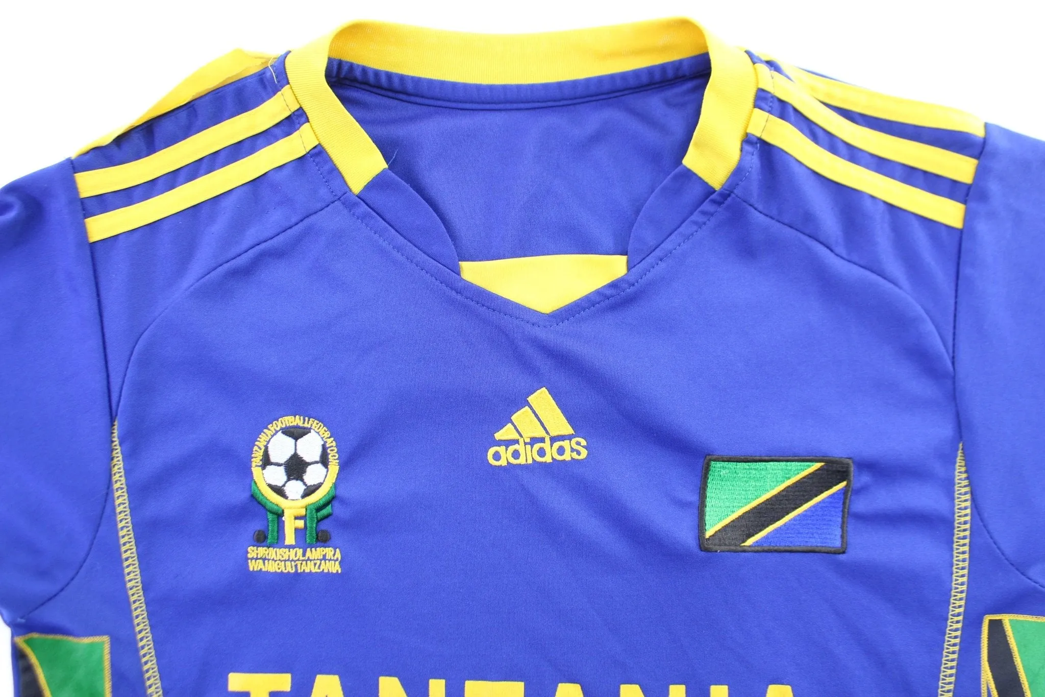 Adidas Embroidered Logo Tanzania Striped Soccer Jersey