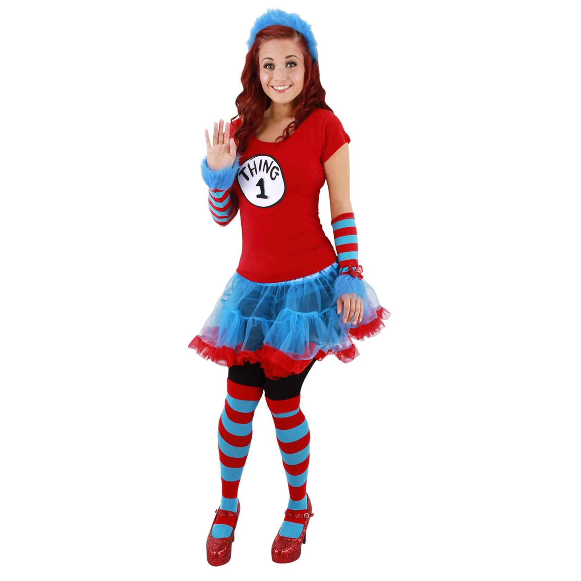 Adult Dr. Seuss Thing 1 & 2 Stripped Knee High Socks