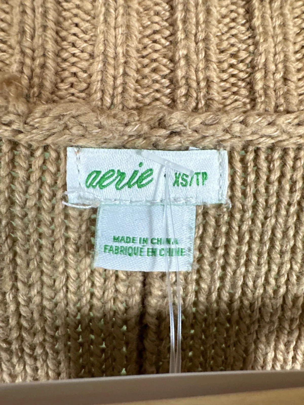 Aerie Brown Ribbed Knit Sweater UK XS