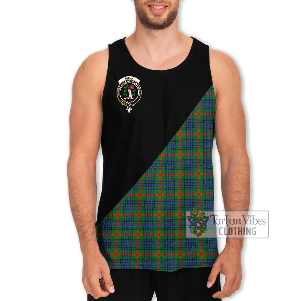 Aiton Tartan Men's Tank Top with Family Crest and Military Logo Style