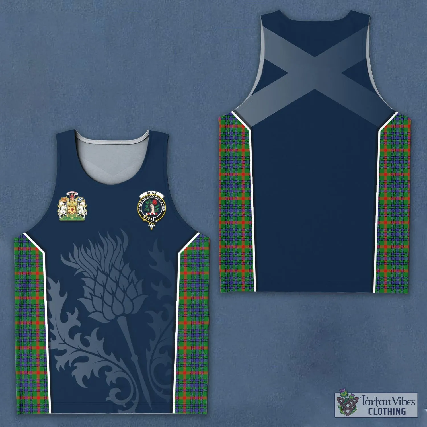 Aiton Tartan Men's Tanks Top with Family Crest and Scottish Thistle Vibes Sport Style