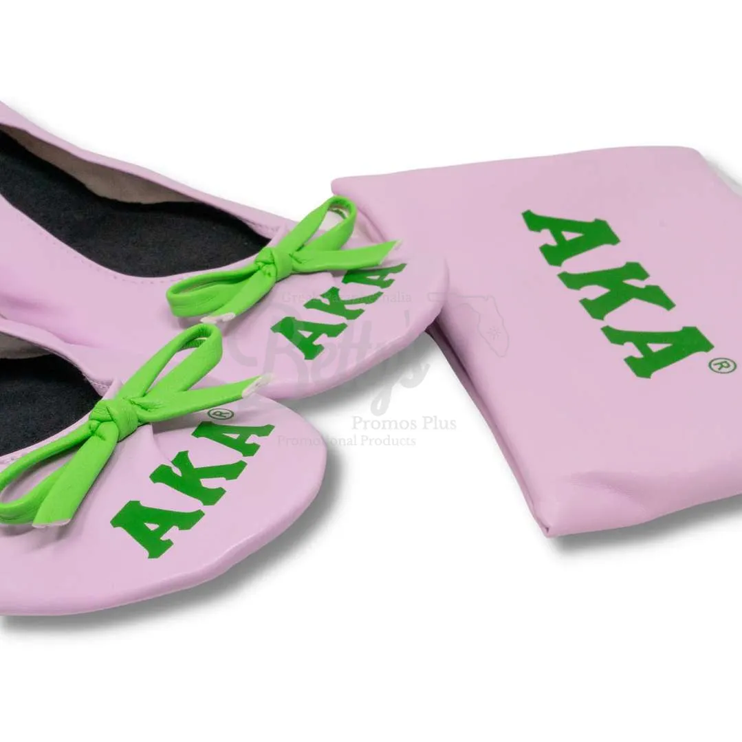 Alpha Kappa Alpha AKA Printed Foldable Ballet Flats with Carrying Case