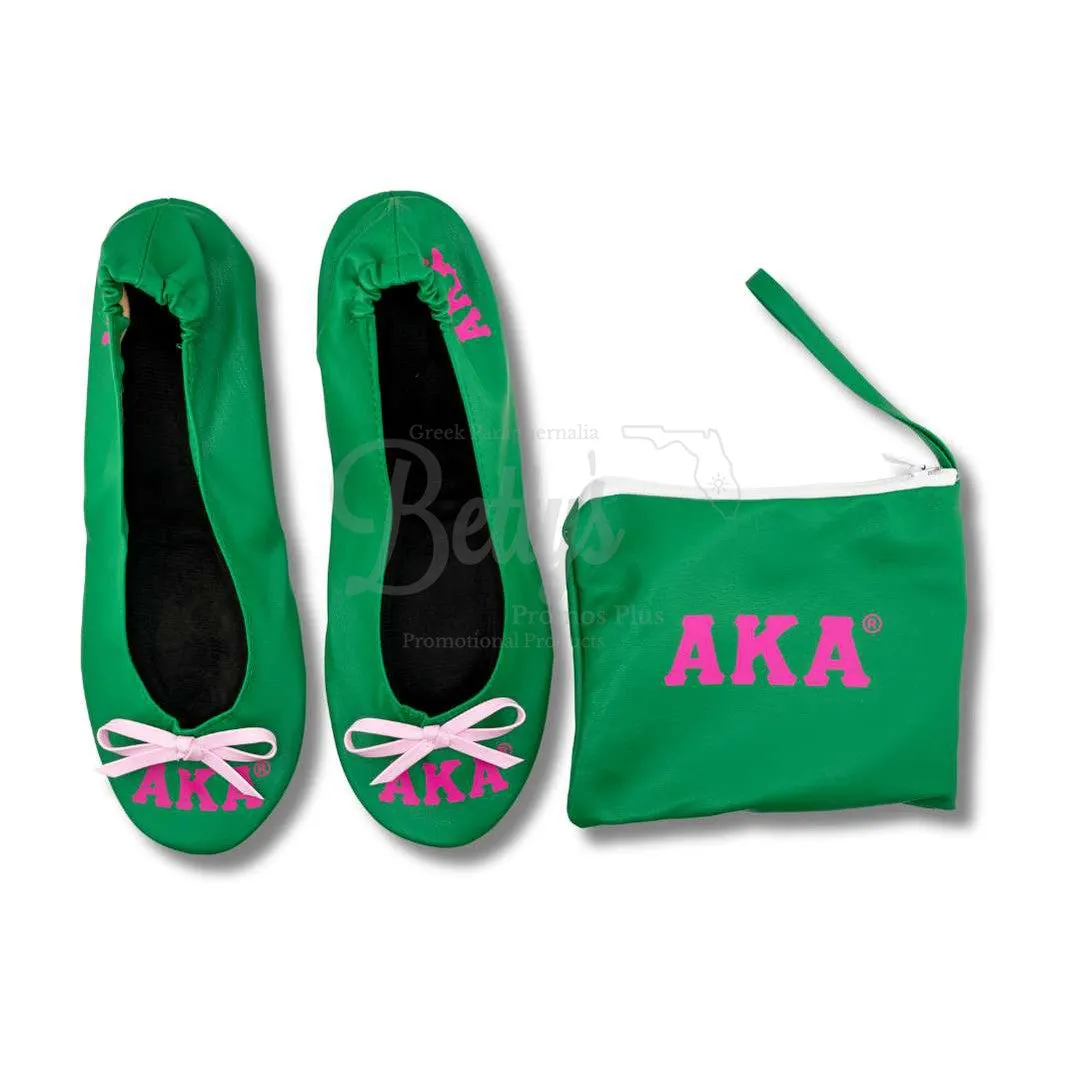 Alpha Kappa Alpha AKA Printed Foldable Ballet Flats with Carrying Case