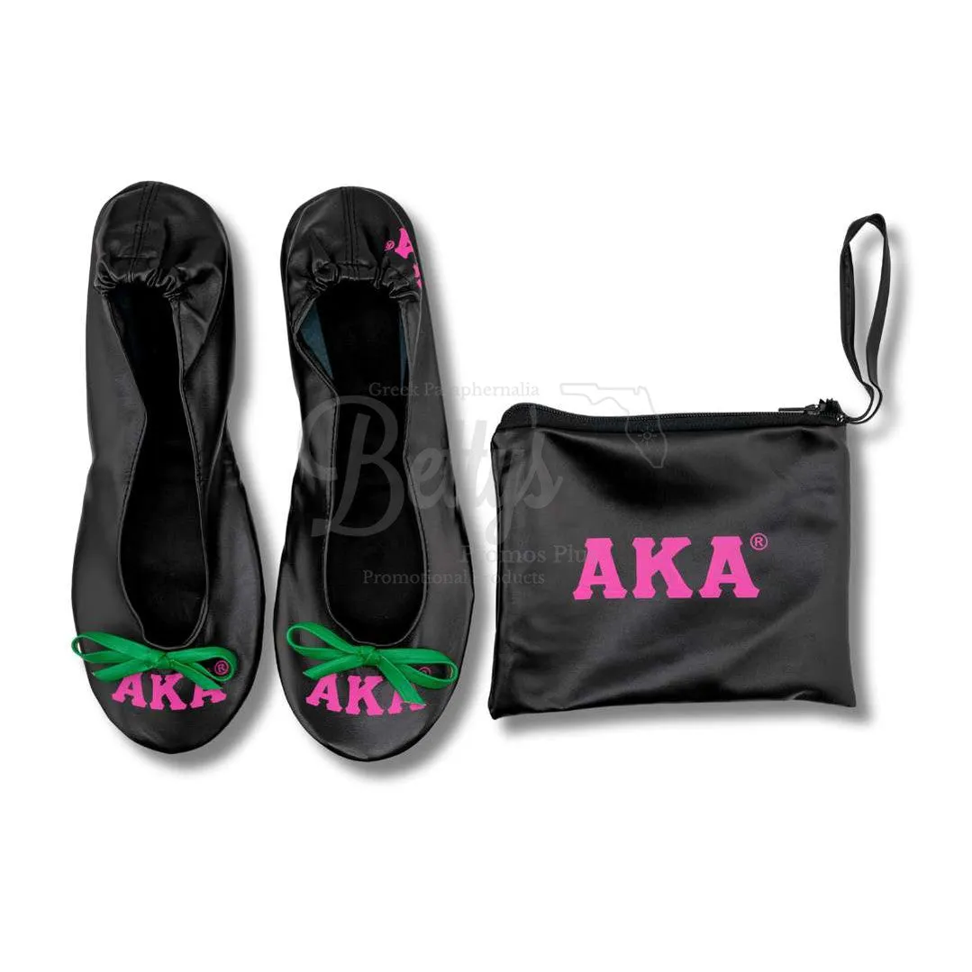 Alpha Kappa Alpha AKA Printed Foldable Ballet Flats with Carrying Case