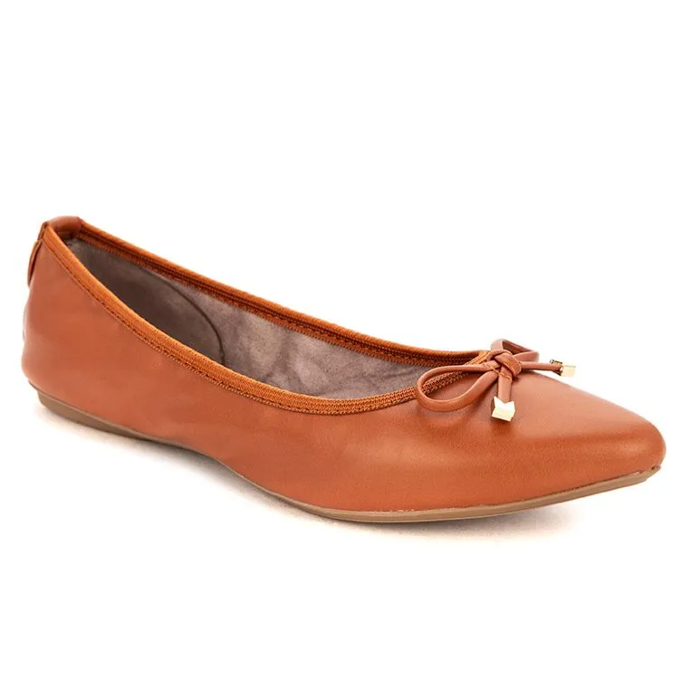 ANNIE Ballet Flat Shoes - Tan Burnished Calf