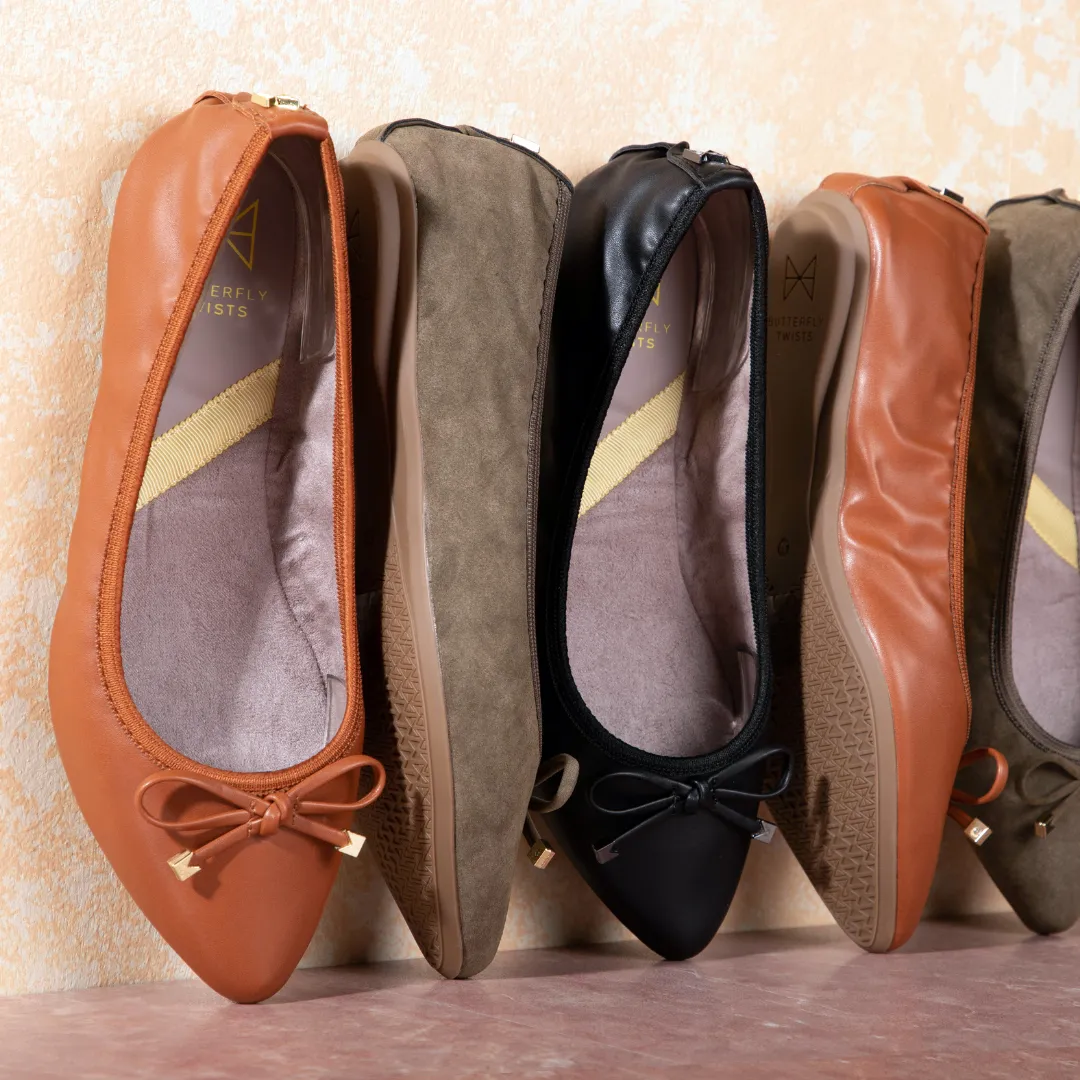 ANNIE Ballet Flat Shoes - Tan Burnished Calf