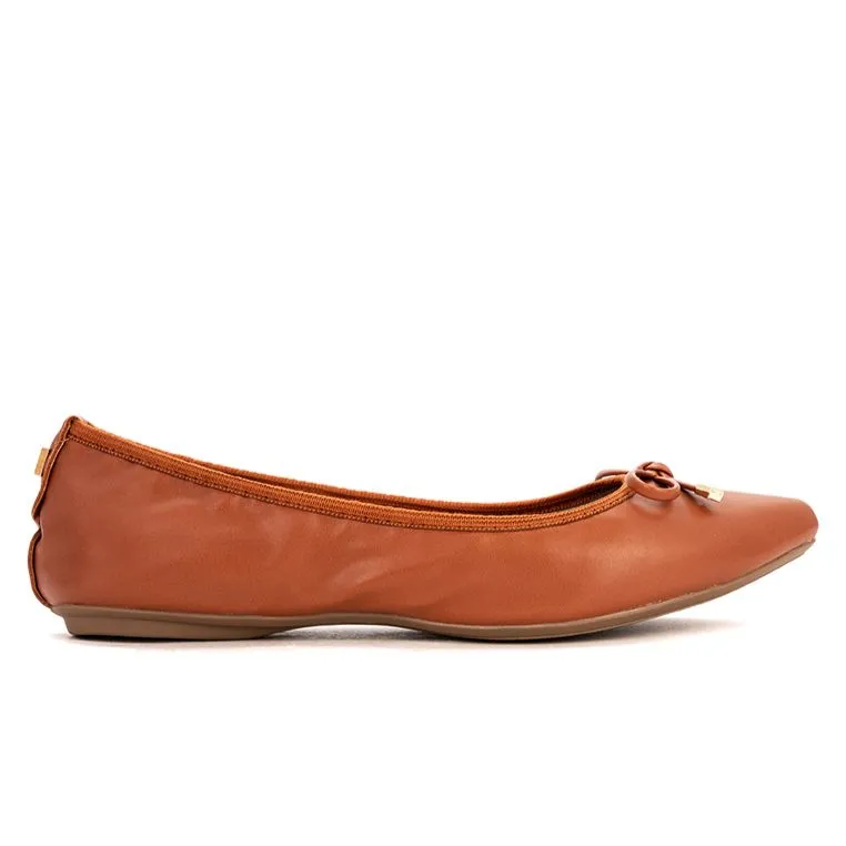 ANNIE Ballet Flat Shoes - Tan Burnished Calf