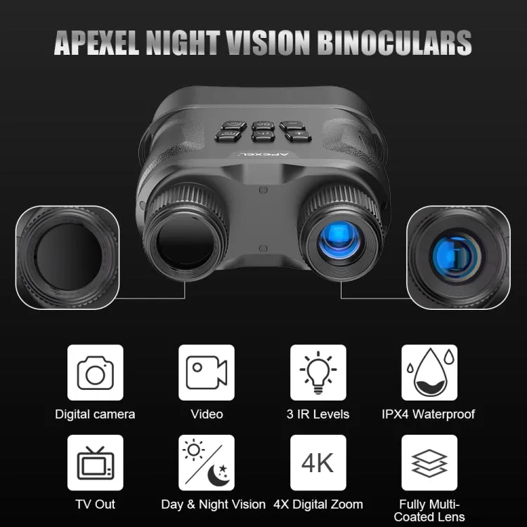 APEXEL Night Vision Binoculars With Video Recording HD Infrared Telescope For Hunting(Black)