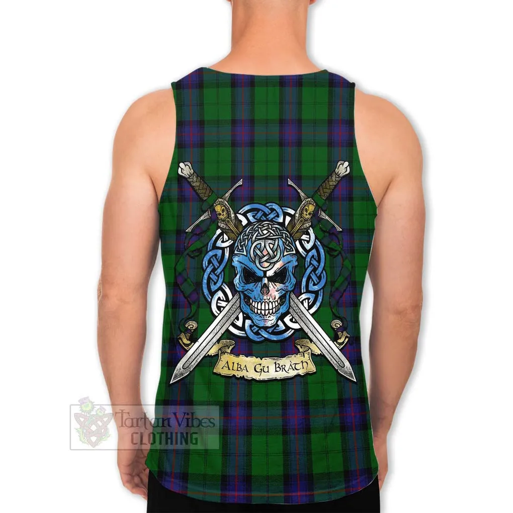 Armstrong Tartan Men's Tank Top with Family Crest Celtic Skull Style