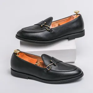 Artificial Leather Hook Buckle Loafers