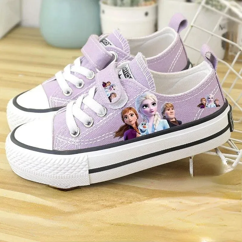 ARWEN & AJH GROUP Disney Girls' Shoes Summer Spring Children's Canvas Elsa Princess Shoes Low-top Sneakers Girls' Purple Shoes Size 25-37