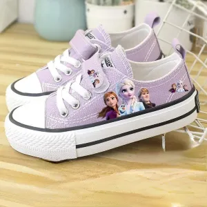 ARWEN & AJH GROUP Disney Girls' Shoes Summer Spring Children's Canvas Elsa Princess Shoes Low-top Sneakers Girls' Purple Shoes Size 25-37