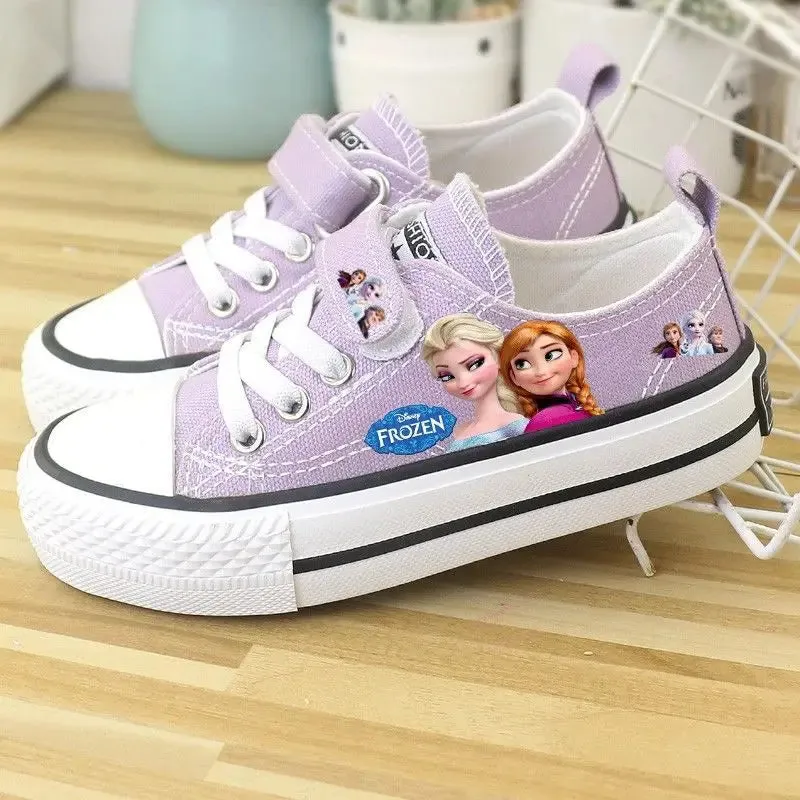 ARWEN & AJH GROUP Disney Girls' Shoes Summer Spring Children's Canvas Elsa Princess Shoes Low-top Sneakers Girls' Purple Shoes Size 25-37