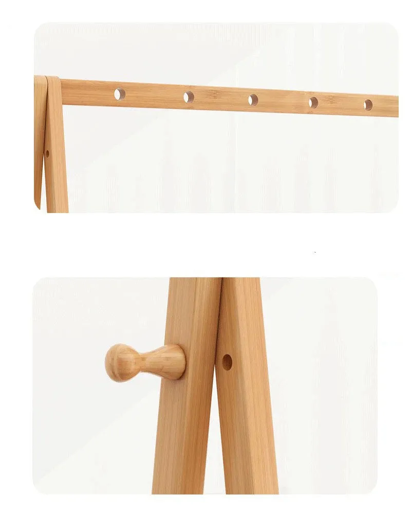 Bamboo Garment Rack Coat Clothes Hanging with Canvas Storage