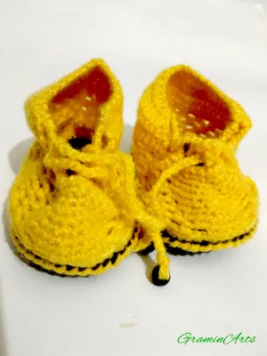 Beautiful Handmade Crochet Baby Booties For 4 - 12 M (Yellow Color)