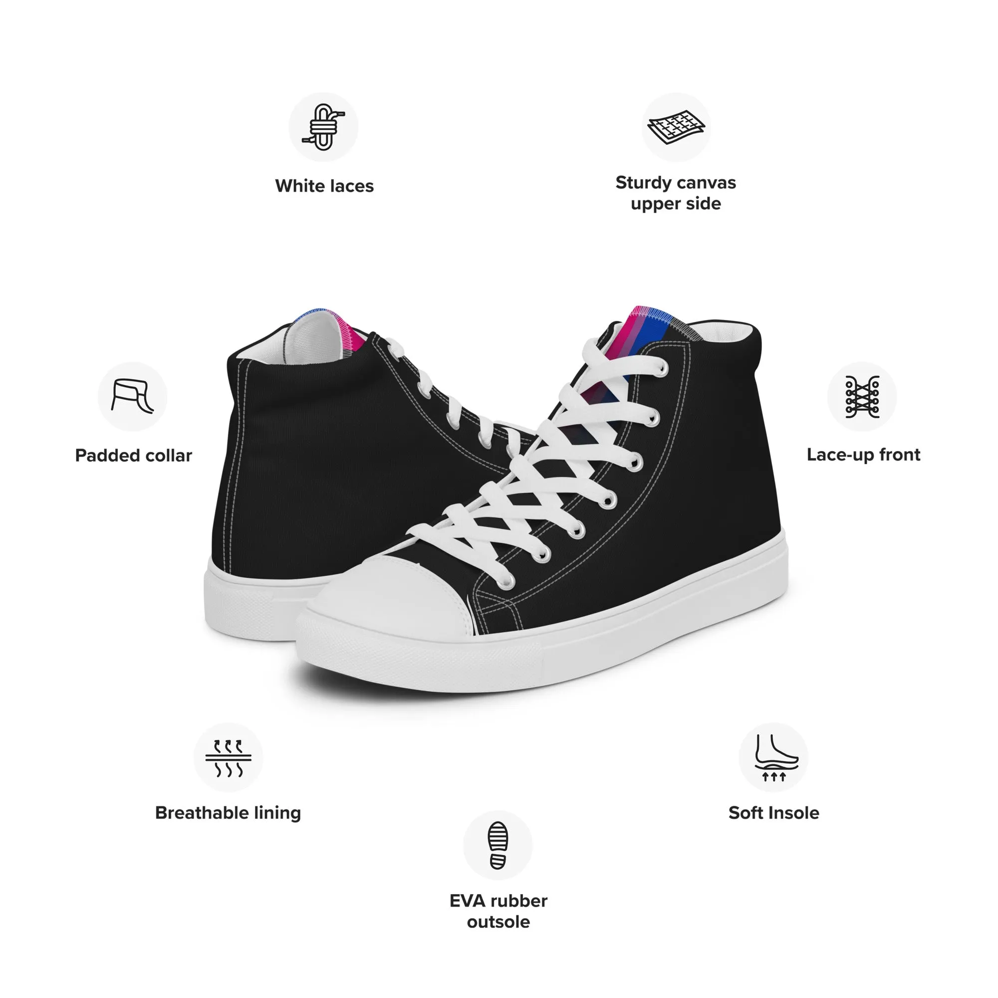 Bi Pride Black High Top Trainers (female sizes)