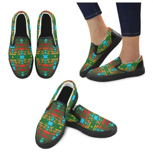 Big Pattern Fire Colors and Sky green Women's Unusual Slip-on Canvas Shoes