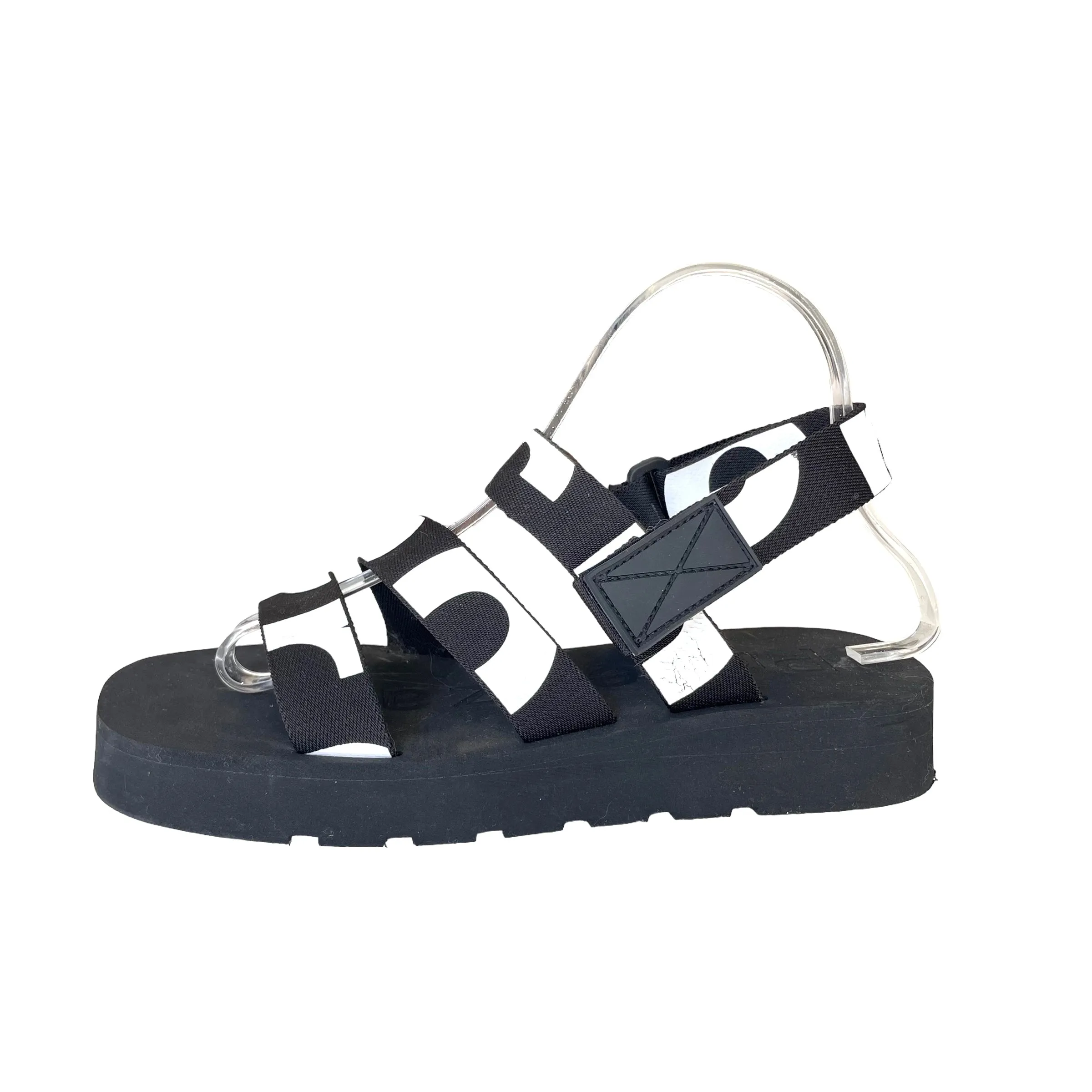 Black & White Logo Sandals - 8