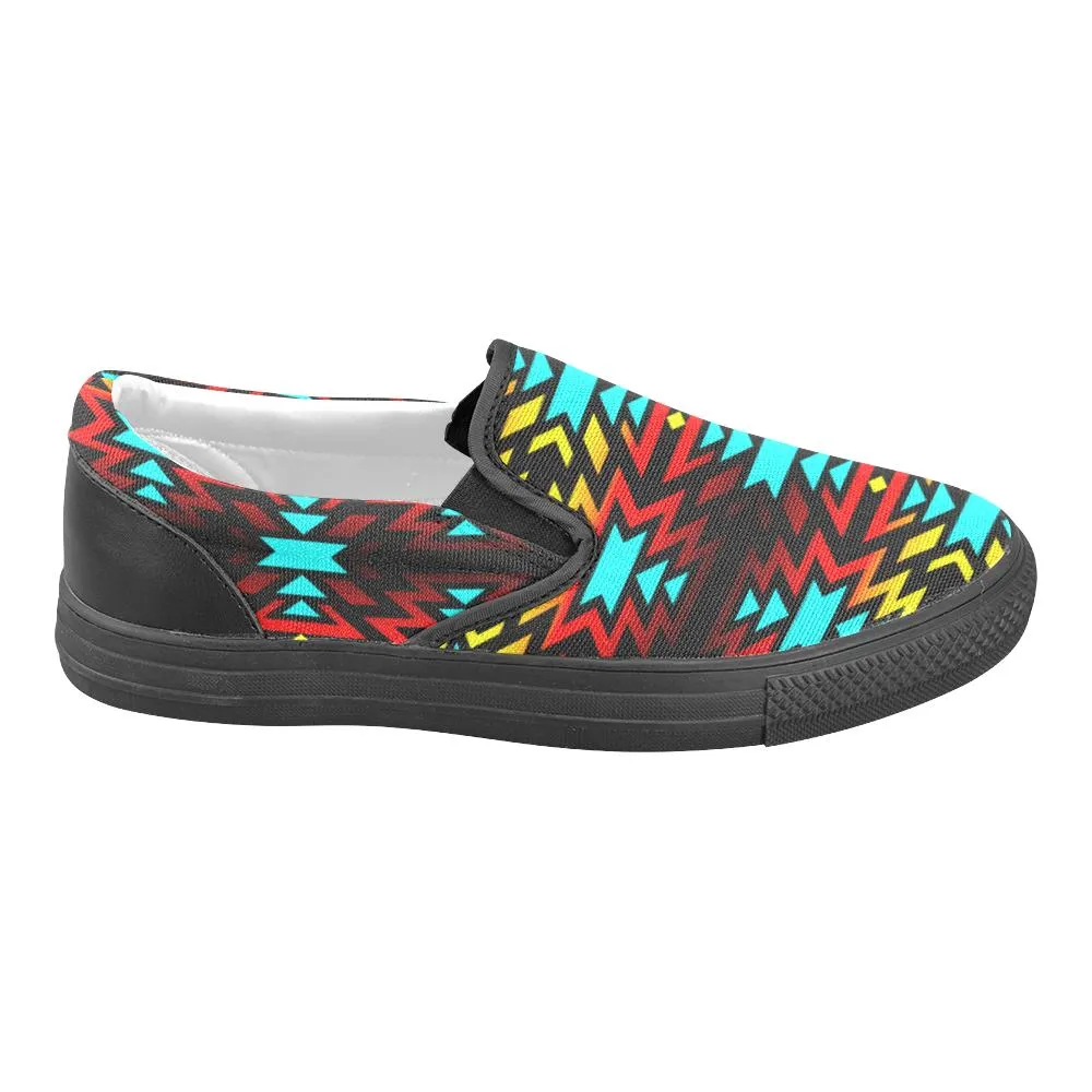 Black Fire and Sky Women's Unusual Slip-on Canvas Shoes