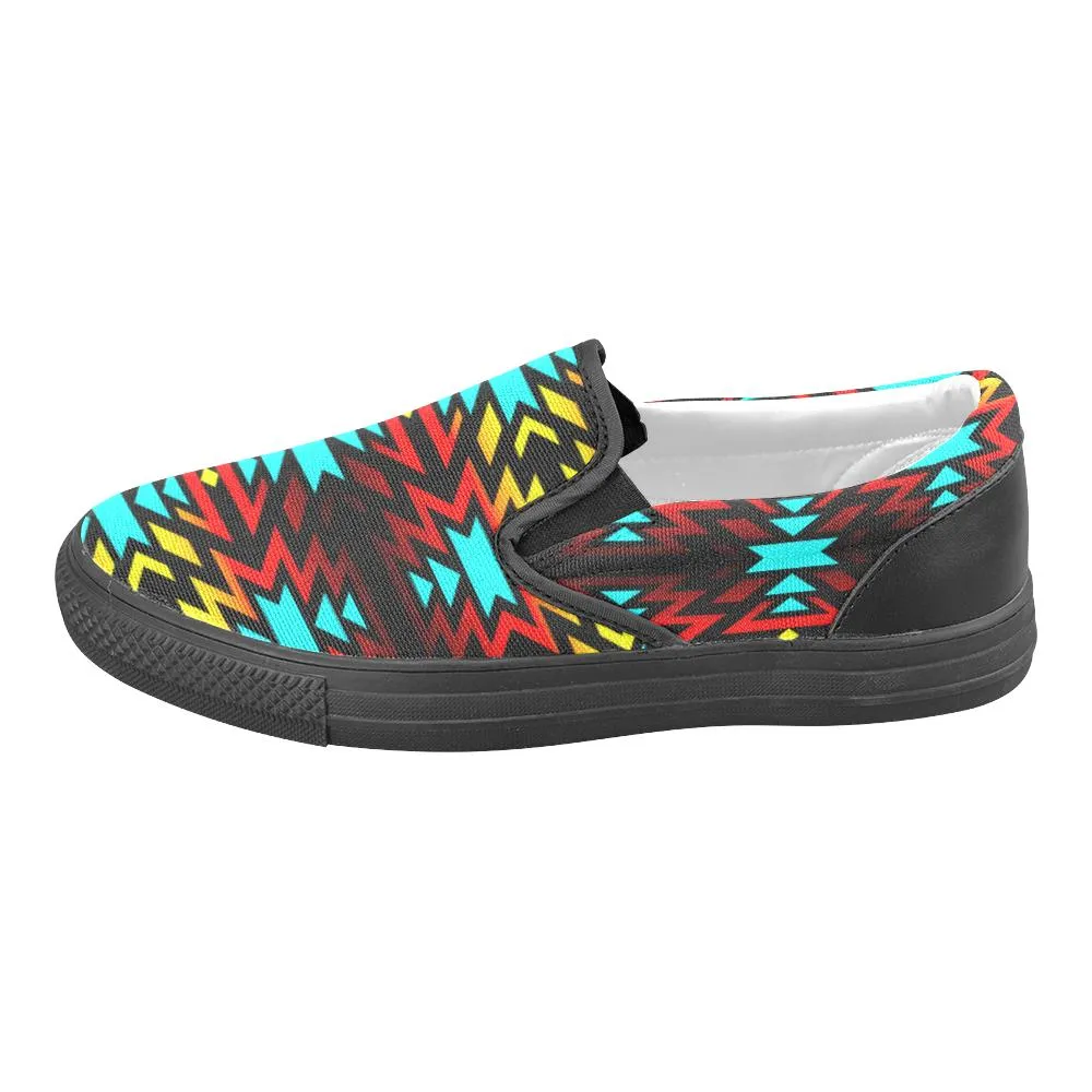 Black Fire and Sky Women's Unusual Slip-on Canvas Shoes