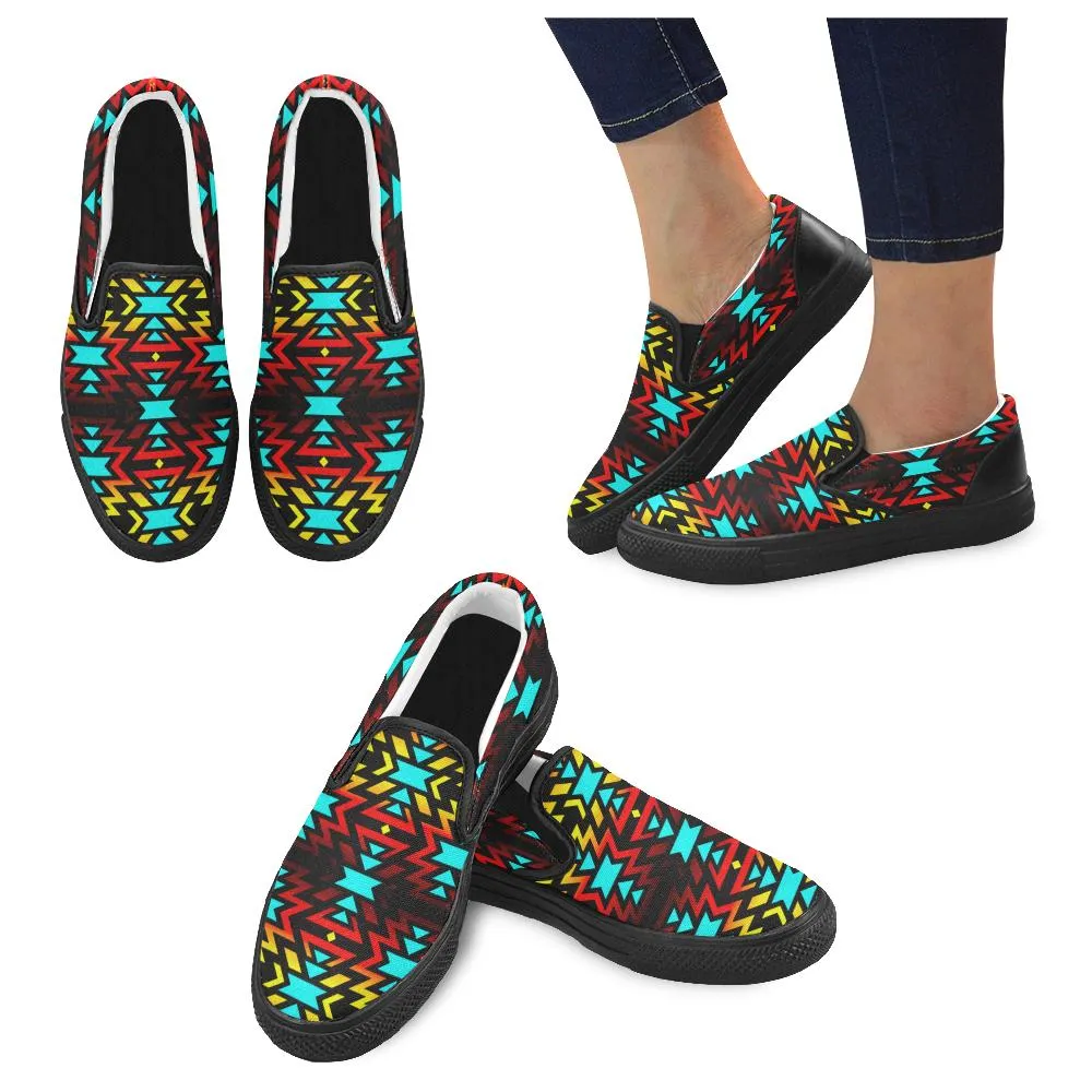 Black Fire and Sky Women's Unusual Slip-on Canvas Shoes