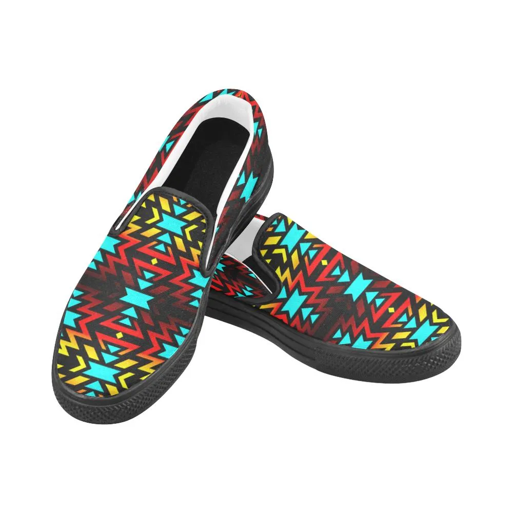 Black Fire and Sky Women's Unusual Slip-on Canvas Shoes