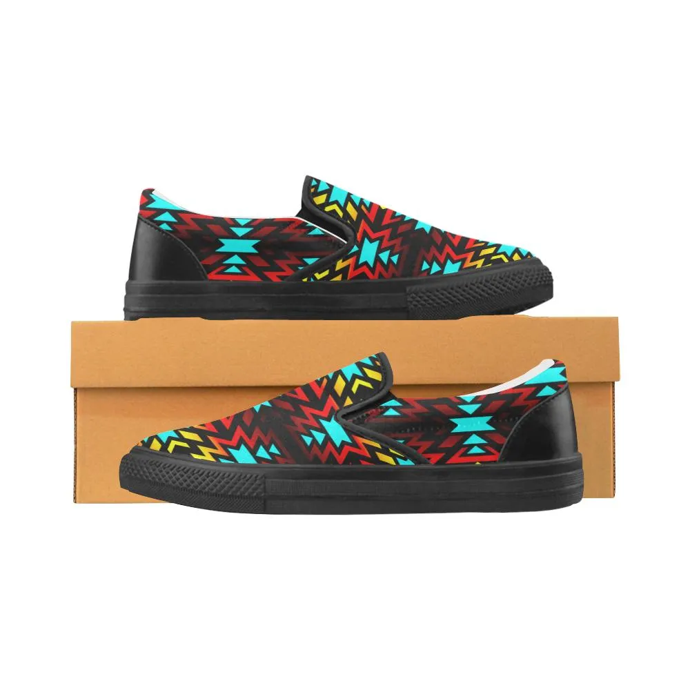 Black Fire and Sky Women's Unusual Slip-on Canvas Shoes