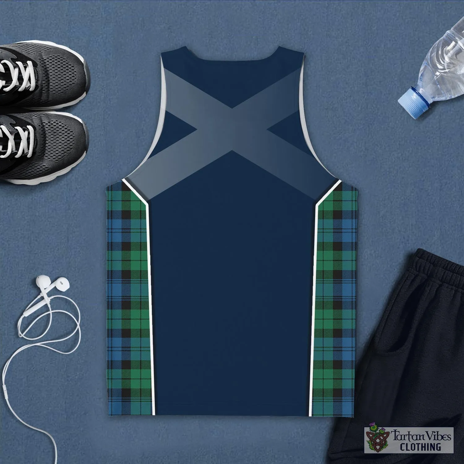 Black Watch Ancient Tartan Men's Tanks Top with Family Crest and Scottish Thistle Vibes Sport Style