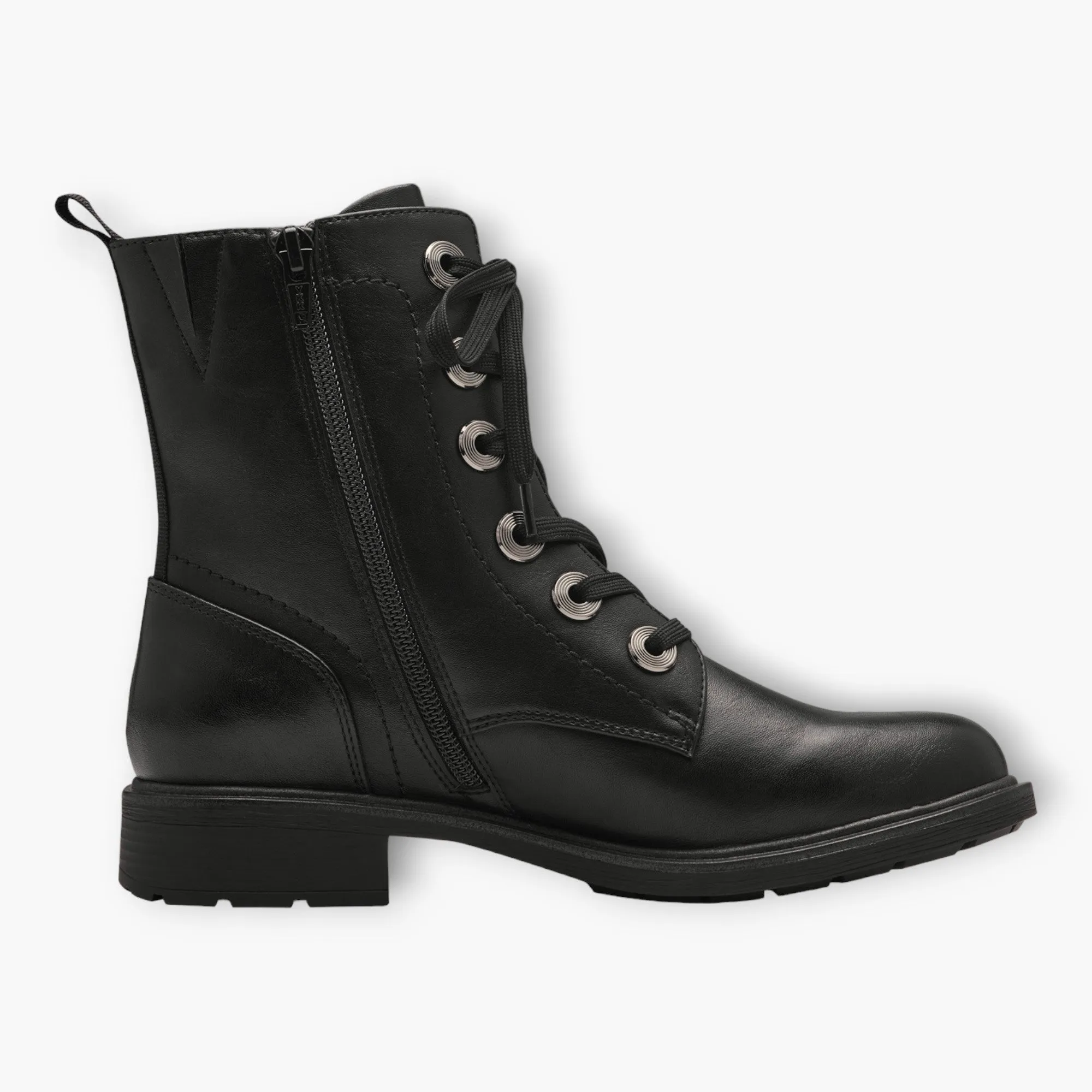 Black Women's Lace-Up Boots with Block Heel