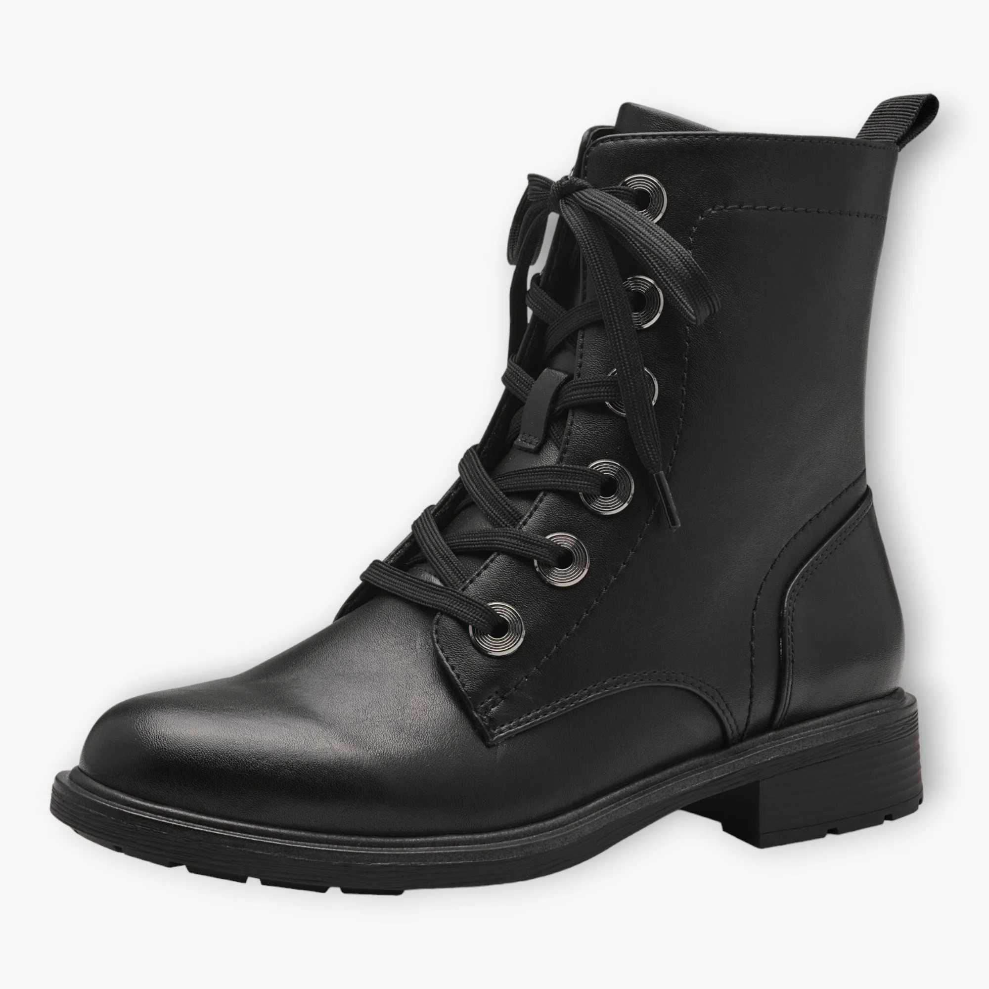 Black Women's Lace-Up Boots with Block Heel