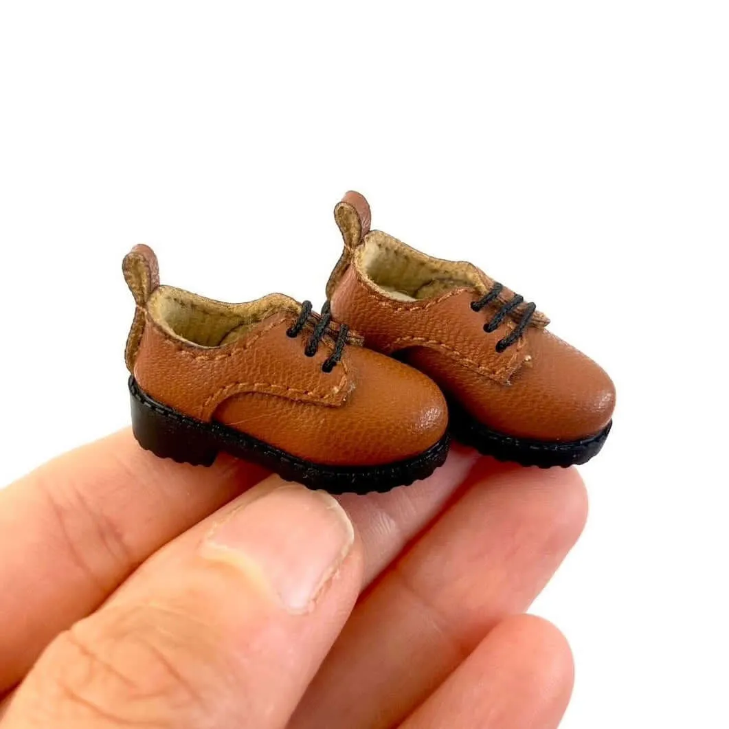 Blythe doll shoes vintage Brogue style brown leather lace ups