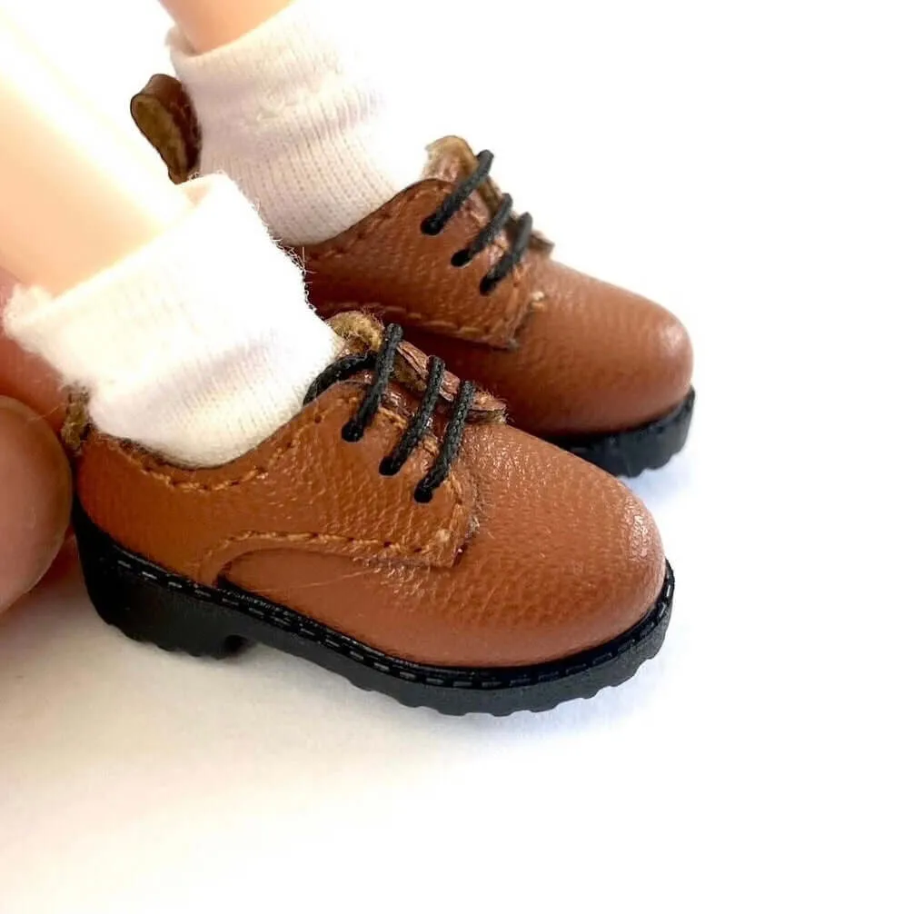 Blythe doll shoes vintage Brogue style brown leather lace ups