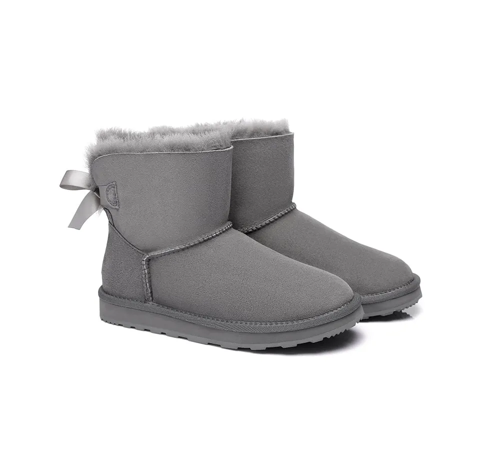 Boots Women Double Faced Sheepskin Wool Mini Back Bow Boots