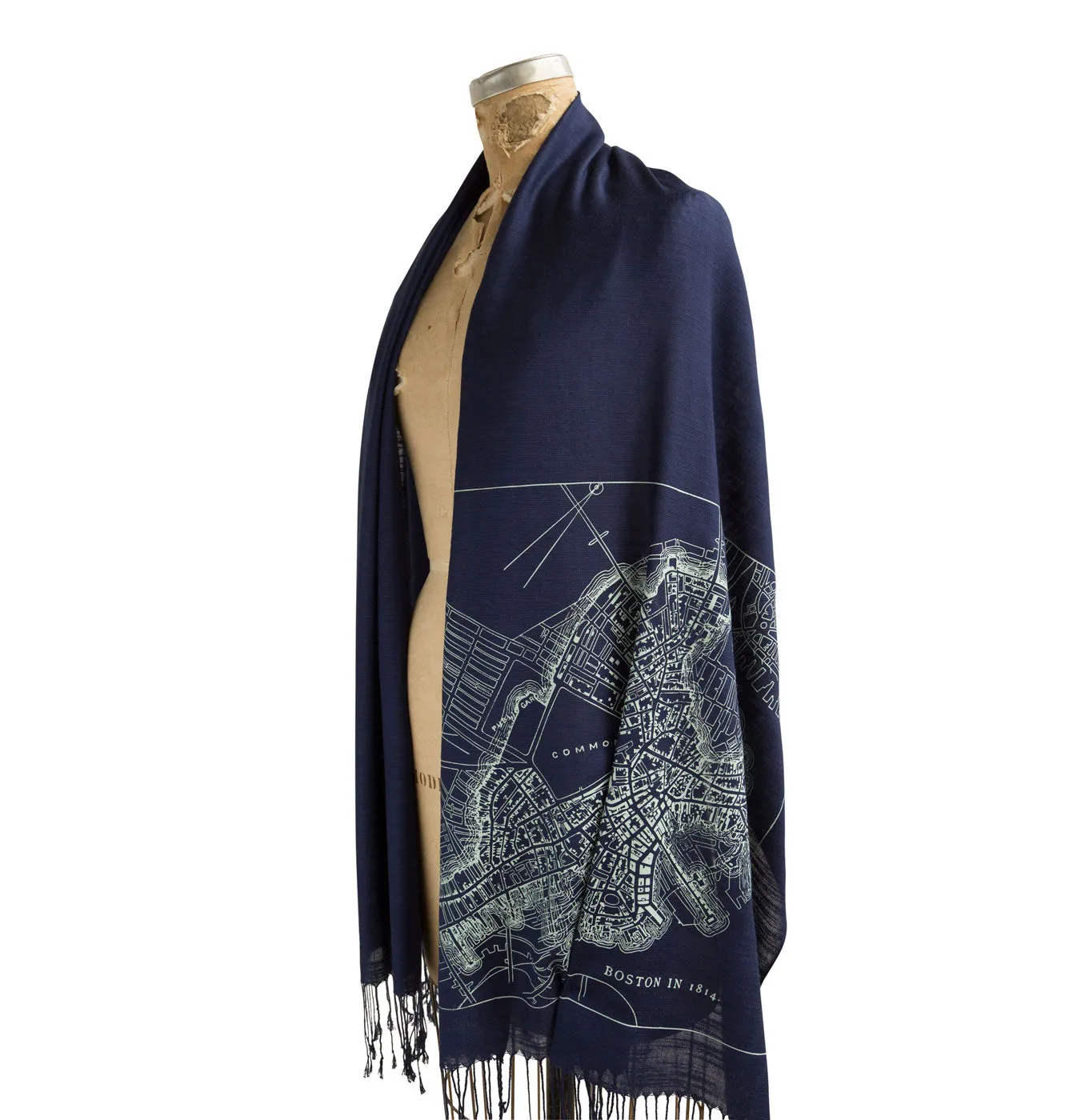 Boston Map Scarf, 1814 Vintage Map Bamboo Pashmina