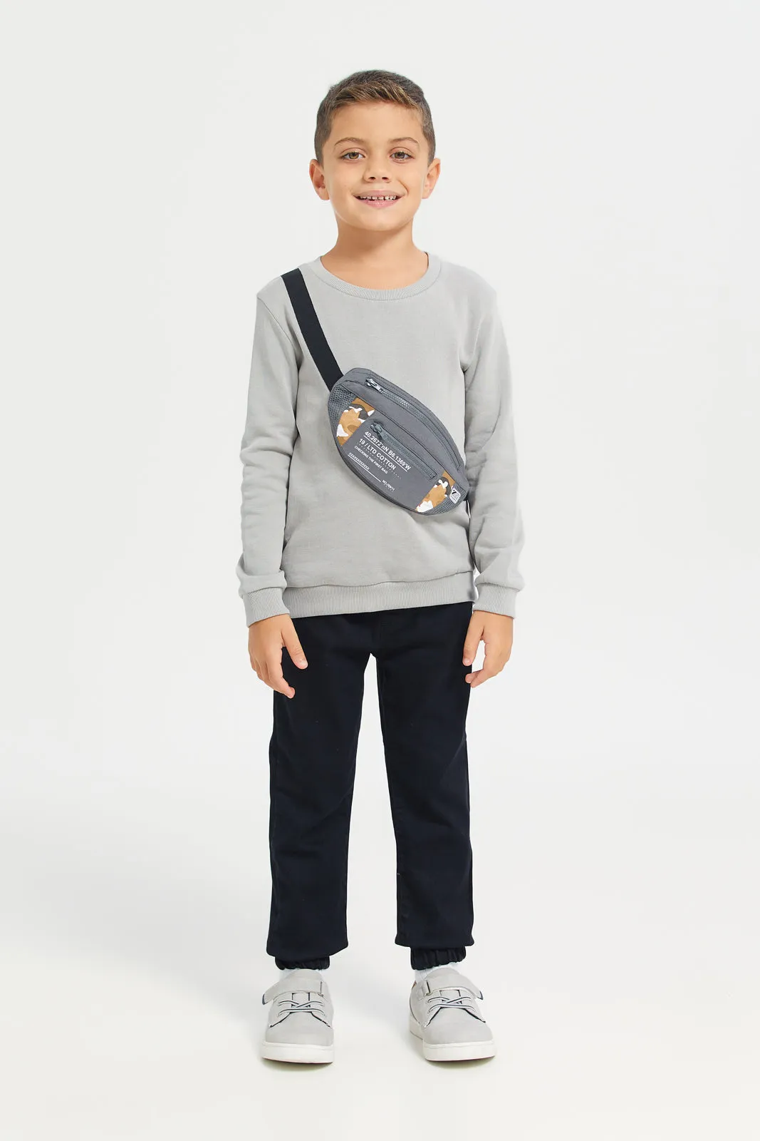 Boys Grey Sweatshirt With Mock Bag