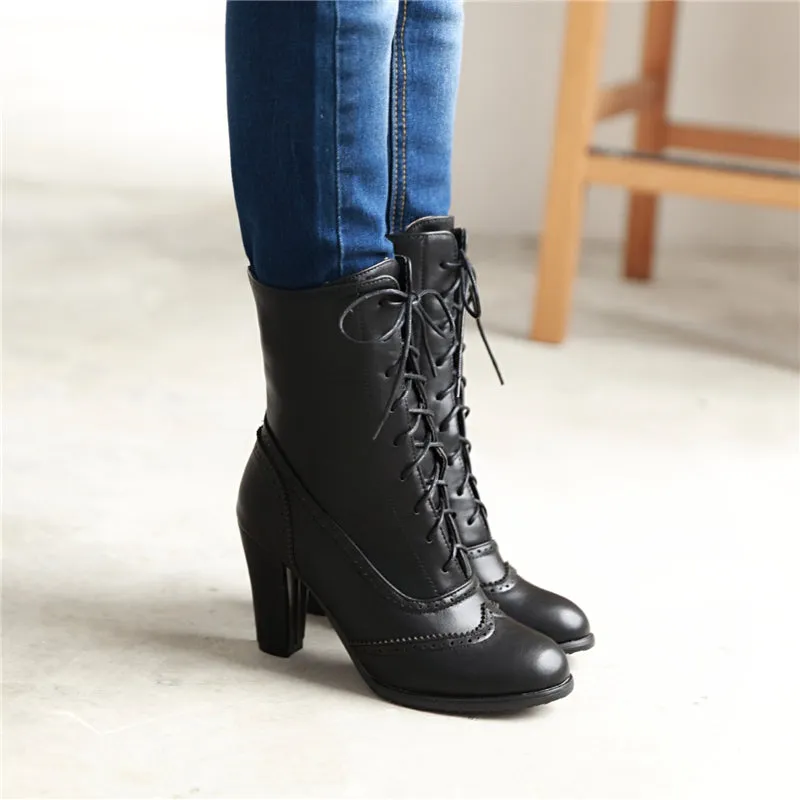 Brogue High Heel Up Ankle Boots