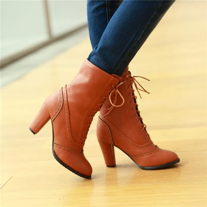 Brogue High Heel Up Ankle Boots