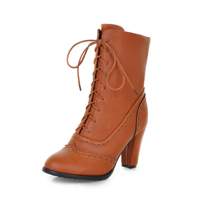 Brogue High Heel Up Ankle Boots