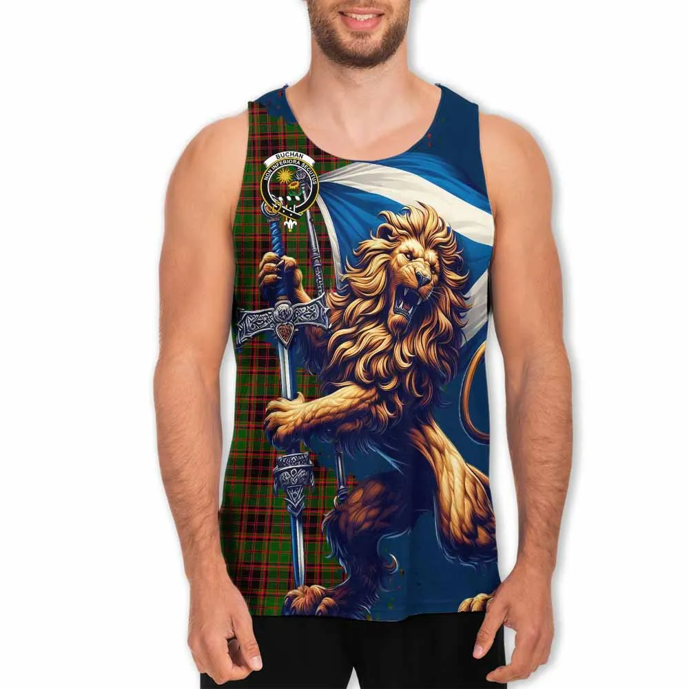 Buchan Tartan Family Crest Men's Tank Top with Scottish Majestic Lion