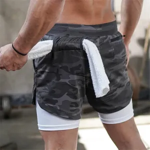 Camo Running Shorts Men 2 In 1 Double-deck