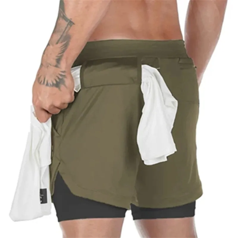 Camo Running Shorts Men 2 In 1 Double-deck