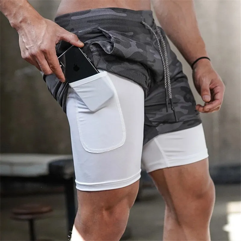 Camo Running Shorts Men 2 In 1 Double-deck