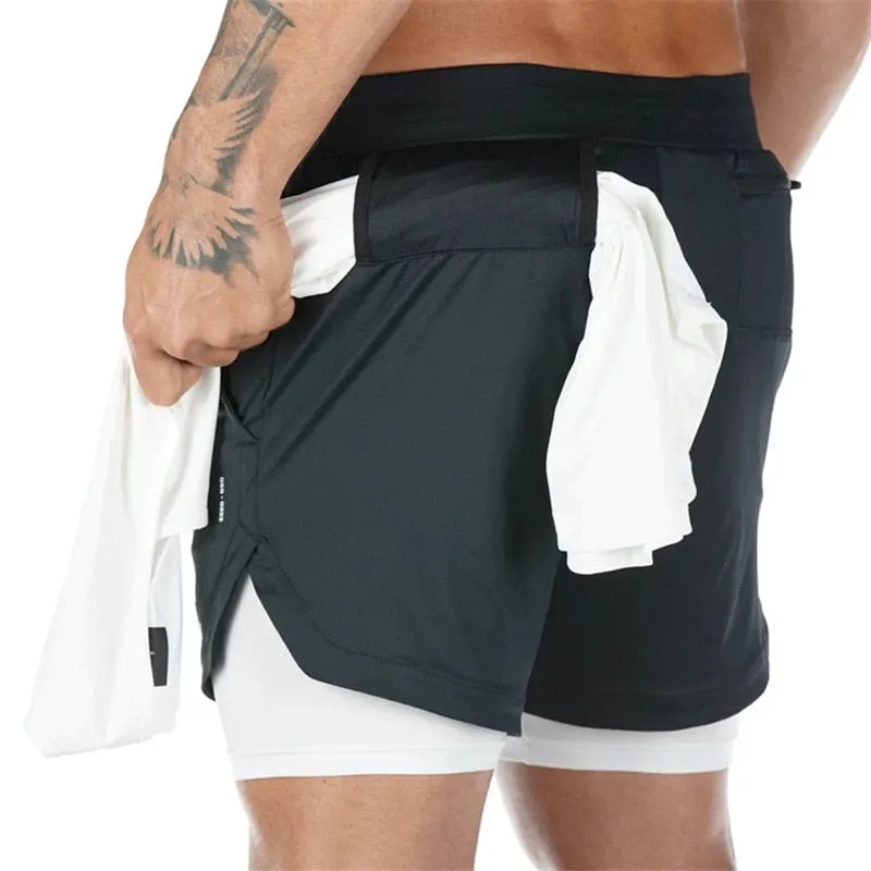 Camo Running Shorts Men 2 In 1 Double-deck