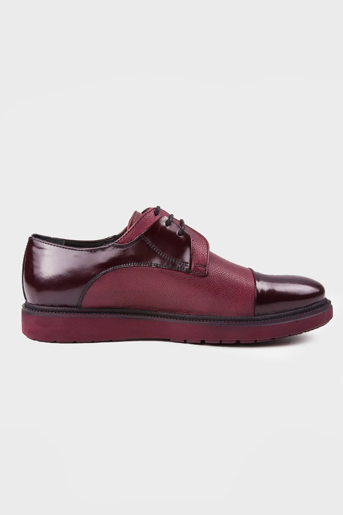 Casual 100% Genuine Leather Burgundy Lace-Up Shoes